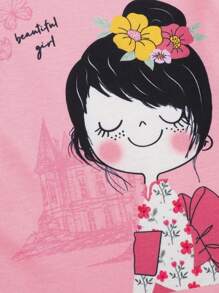 Young Girl Floral & Figure Graphic PJ Set - Multicolor - View 3