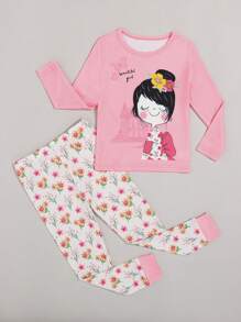 Young Girl Floral & Figure Graphic PJ Set - Multicolor - View 5