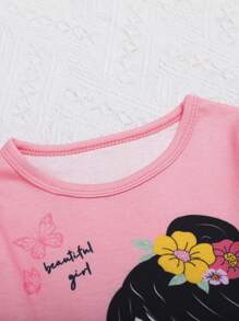 Young Girl Floral & Figure Graphic PJ Set - Multicolor - View 7