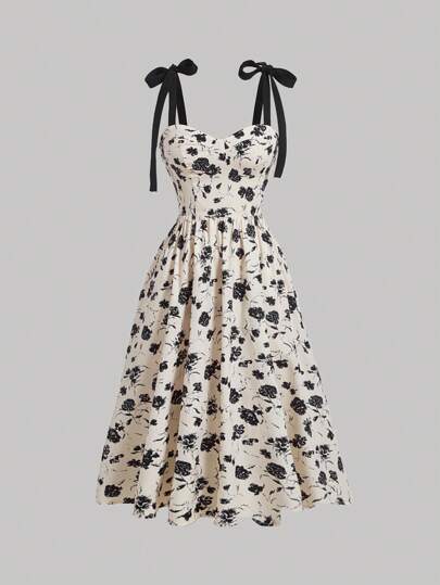 SHEIN MOD Robe d'été à imprimé floral avec nœud et bretelles nouées, robe d'été, robes d'été pour femmes