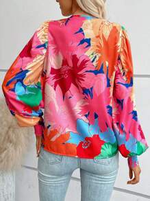 SHEIN VCAY 印花燈籠袖交叉領襯衫 - 彩色 - 查看 2