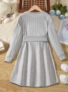 SHEIN Tween Girl Drop Shoulder Dress Lace Up Corset - Grey - View 2