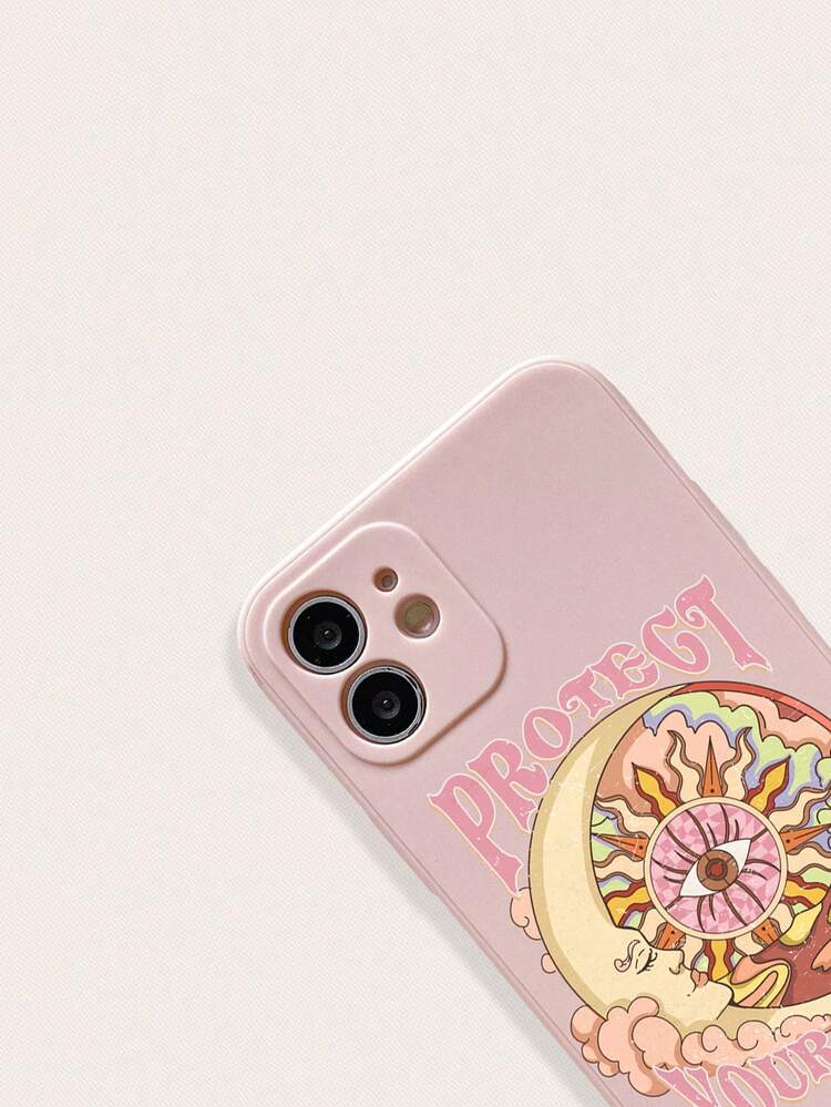 1pc Letter Sun & Moon Pattern Silicone Phone Case Compatible With IPhone