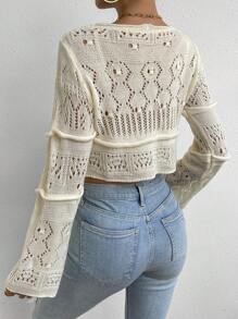 SHEIN Privé Mặt trước dây rút Dệt kim chấm bi Cắt sửa áo lông cừu - Màu be - Xem 2