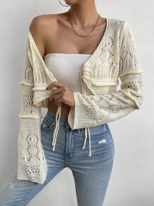 SHEIN Privé Mặt trước dây rút Dệt kim chấm bi Cắt sửa áo lông cừu - Màu be - Xem 5