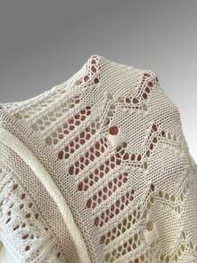 SHEIN Privé Mặt trước dây rút Dệt kim chấm bi Cắt sửa áo lông cừu - Màu be - Xem 7