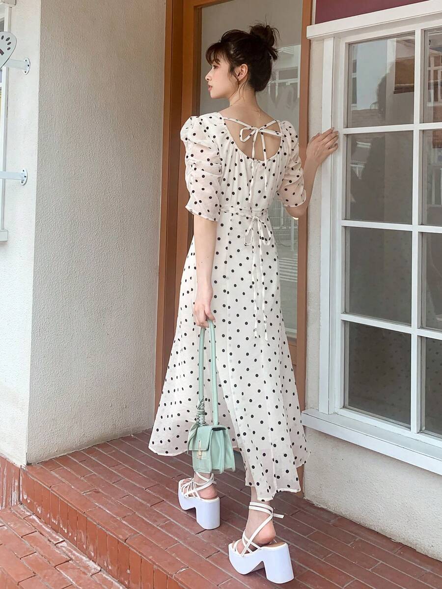 DAZY Đầm Buộc lại Chấm bi Giải trí - trắng - Xem 1