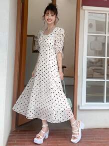 DAZY Đầm Buộc lại Chấm bi Giải trí - trắng - Xem 3