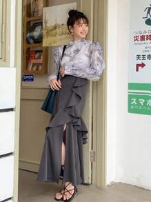 DAZY 繫帶領荷葉邊襯衫 - 白色 - 查看 3