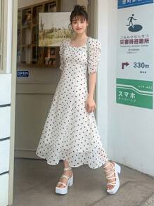 DAZY Đầm Buộc lại Chấm bi Giải trí - trắng - Xem 5