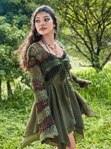 ROMWE Fairycore Cárdigan con bloques de color y rayas, con cierre de nudo, para la escuela - Multicolor - Ver 3