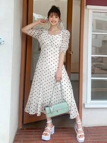DAZY Đầm Buộc lại Chấm bi Giải trí - trắng - Xem 12
