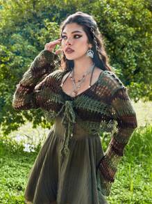 ROMWE Fairycore Cárdigan con bloques de color y rayas, con cierre de nudo, para la escuela - Multicolor - Ver 4