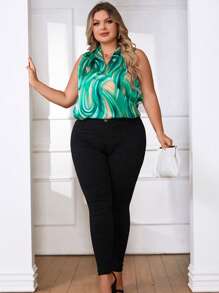 SHEIN Privé 大碼滿版印花無袖襯衫 - 彩色 - 查看 4