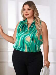 SHEIN Privé 大碼滿版印花無袖襯衫 - 彩色 - 查看 6