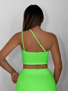 SHEIN SXY Áo nữ Cắt ra màu trơn Gợi cảm - Màu xanh chanh - Xem 2