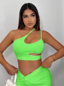 SHEIN SXY Áo nữ Cắt ra màu trơn Gợi cảm - Màu xanh chanh - Xem 3