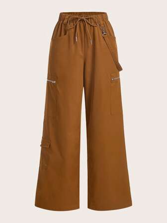 SHEINNeu 素色腰部抽繩工裝褲