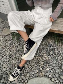 DAZY Chất rắn quần ống rộng Quần jean - trắng - Xem 1