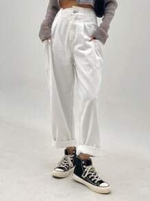 DAZY Chất rắn quần ống rộng Quần jean - trắng - Xem 2