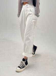 DAZY Chất rắn quần ống rộng Quần jean - trắng - Xem 6