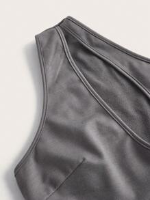 SHEINNeu One Shoulder Cut Out Top & Drawstring Waist Asymmetrical Hem Skirt - Grey - View 3