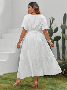 SHEIN VCAY Plus Swiss Dot Butterfly Sleeve Summer Dress,Beach Dress Sundress,Holiday Outfits Boho - White - View 2
