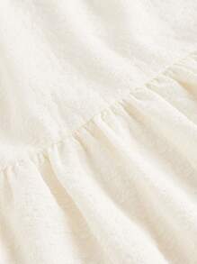 SHEINNeu Tie Front Ruffle Hem Puff Sleeve Peplum Blouse - Beige - View 3
