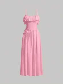 SHEIN MOD Đầm Xù Dây kéo màu trơn Giải trí - Màu Hồng baby - Xem 1