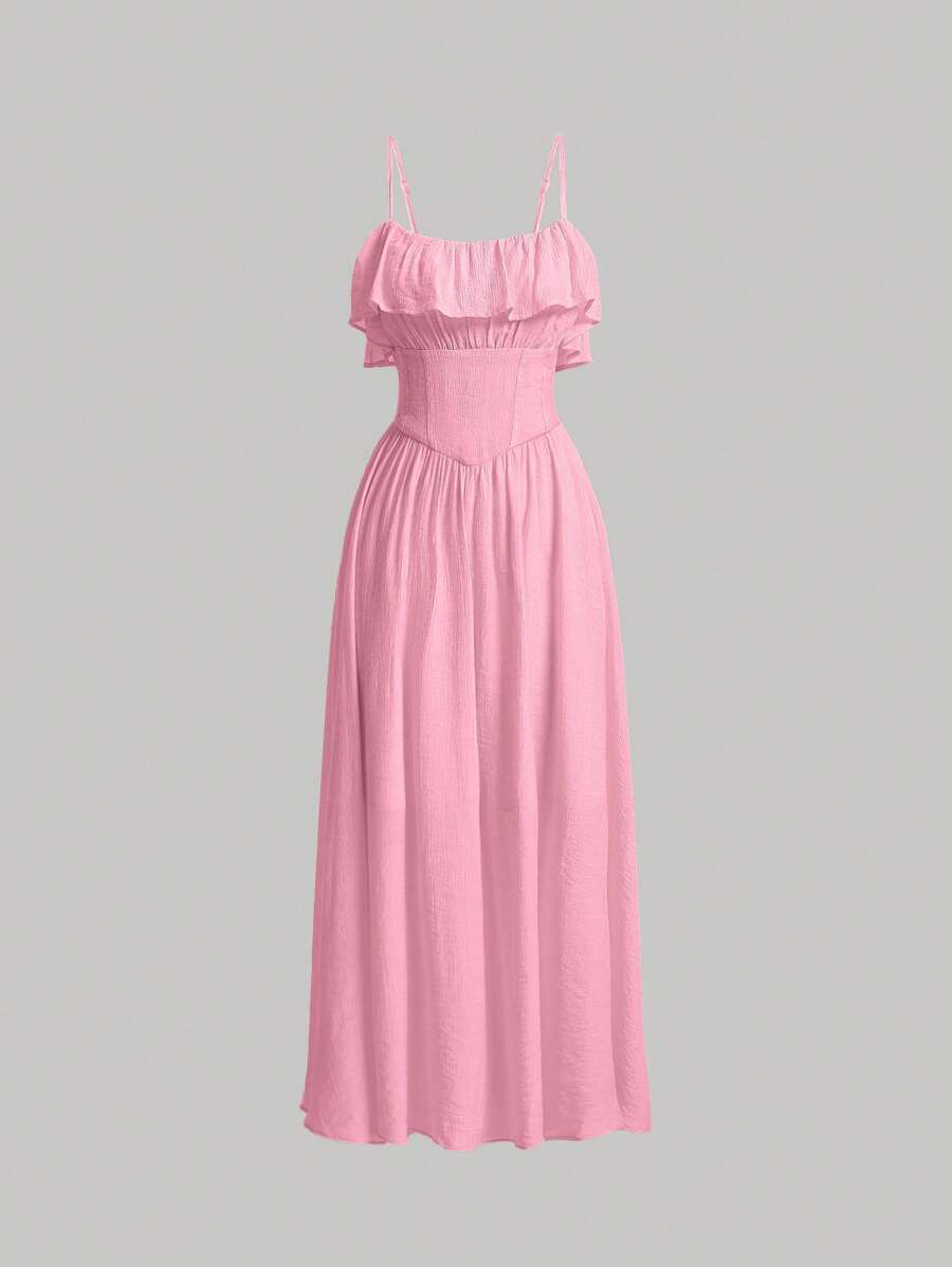 SHEIN MOD Đầm Xù Dây kéo màu trơn Giải trí - Màu Hồng baby - Xem 1