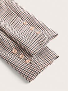 SHEINNeu Bộ đồ hai mảnh nữ Xếp li Nút phía trước Sọc ca rô Giải trí - Nhiều màu - Xem 4