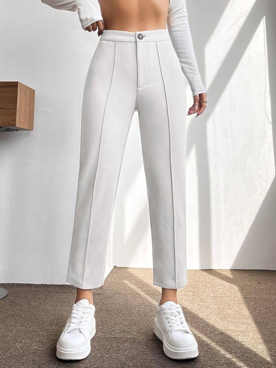 SHEIN PETITE High Waist Seam Detail Cropped Pants