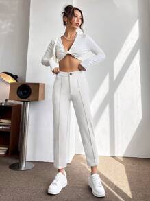 SHEIN PETITE High Waist Seam Detail Cropped Pants
