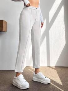 SHEIN PETITE High Waist Seam Detail Cropped Pants