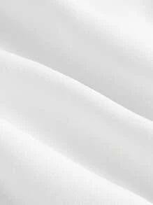 SHEIN MOD Áo sơ mi nữ Tương phản ren viền lá sen Nút phía trước màu trơn Thanh lịch - trắng - Xem 4