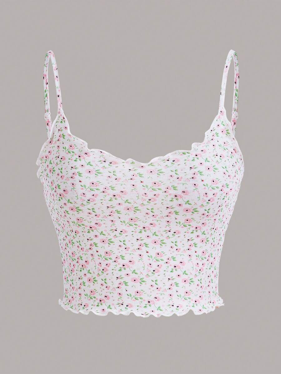 SHEIN EZwear 小碎花木耳邊吊帶上衣 - 彩色 - 查看 1