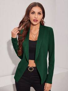 SHEIN LUNE Áo khoác nữ Bất đối xứng màu trơn Giải trí - Màu xanh lá cây đậm - Xem 1