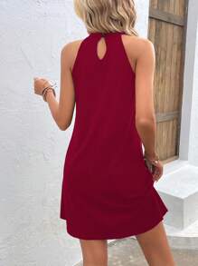 SHEIN VCAY Tương phản Sequin Lỗ khóa trở lại Halter Neck Đầm - Màu Đỏ Sâu - Xem 2