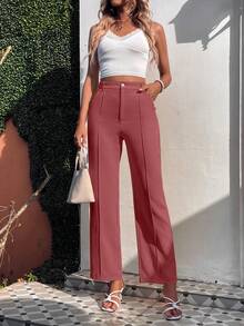 SHEIN Privé High Waist Seam Detail Suit Pants - Rose Red - View 3