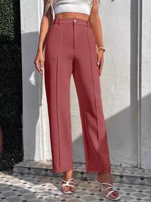 SHEIN Privé High Waist Seam Detail Suit Pants - Rose Red - View 4