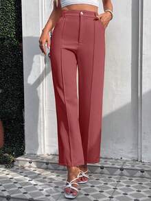 SHEIN Privé High Waist Seam Detail Suit Pants - Rose Red - View 5
