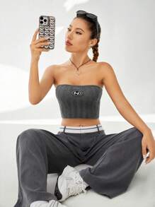 Muchica Áo dệt kim nữ Lá thư Giải trí - Xám - Xem 5