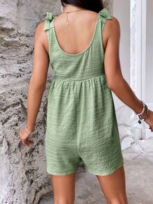 SHEIN VCAY Áo liền quần nữ Thắt nút màu trơn Giải trí - màu xanh lá - Xem 2