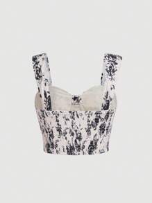 SHEIN MOD 大碼印花緊身上衣短款寬背帶上衣 - 彩色 - 查看 2