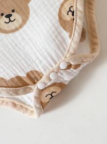 男嬰小熊印花連體衣和褲子和圍兜和手套和帽套裝 - 白色 - 查看 3