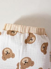 男嬰小熊印花連體衣和褲子和圍兜和手套和帽套裝 - 白色 - 查看 5