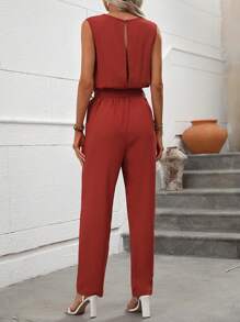 SHEIN Clasi 垂領腰帶連身褲 - 亮橙色 - 查看 2