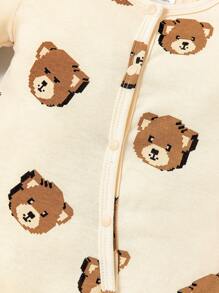 SHEIN Baby Boy Bear Print Jumpsuit - Apricot - View 3
