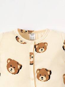 SHEIN Baby Boy Bear Print Jumpsuit - Apricot - View 4