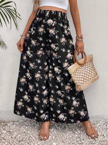 SHEIN Quần dành cho Bà bầu Hoa Tất cả trên in Boho - màu đen - Xem 3